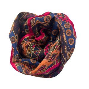 Vintage Geometric Tribal Rectangle Scarf Lightweight Multicolor Fringe Trim Boho